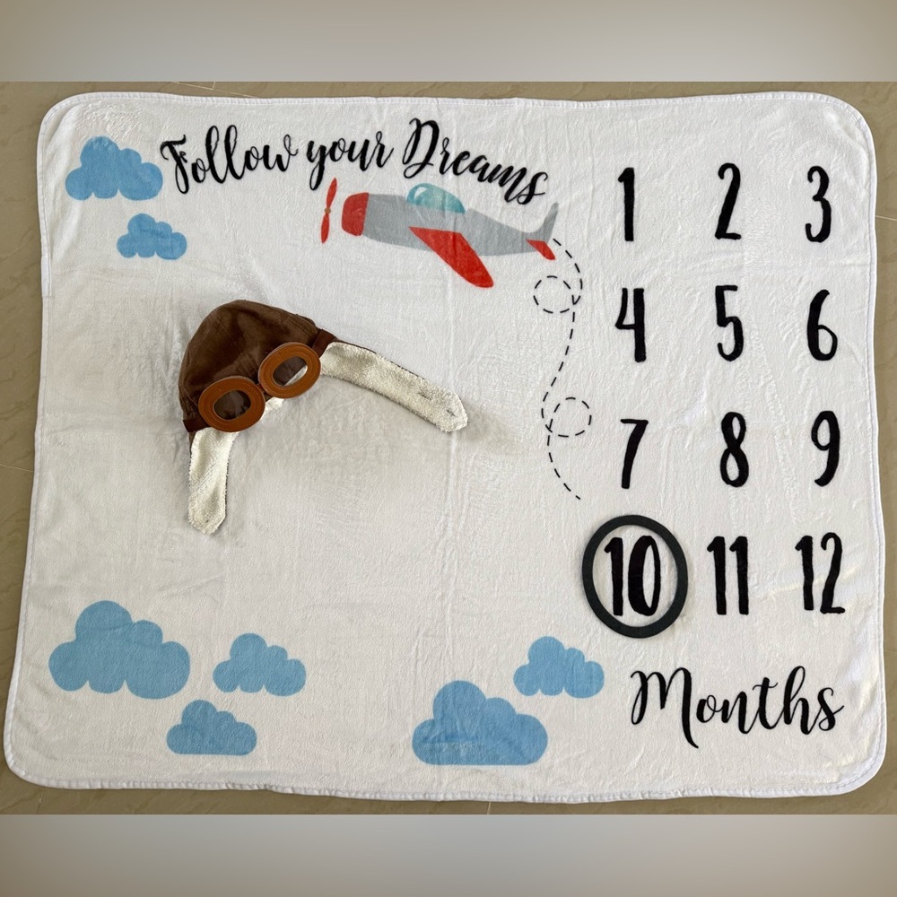 Aviation-Themed Milestone Blanket with Hat